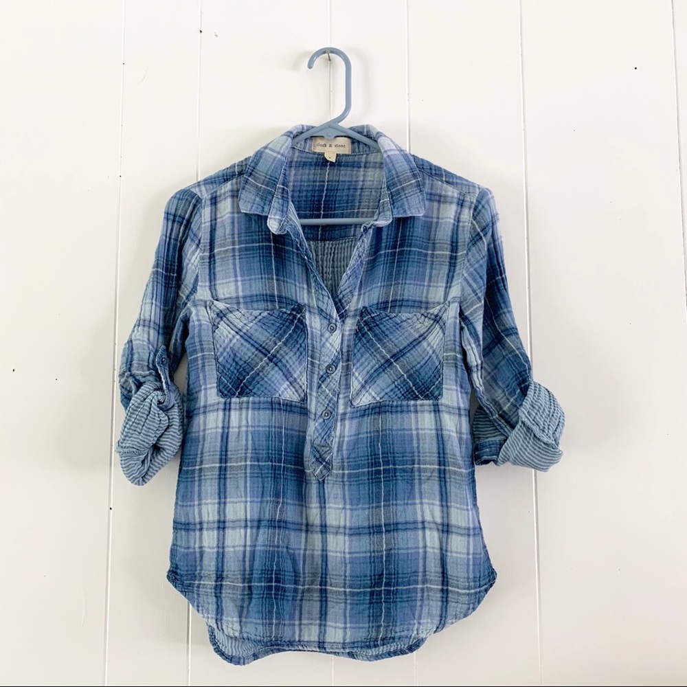 Anthropologie Cloth & Stone Plaid Button-Up